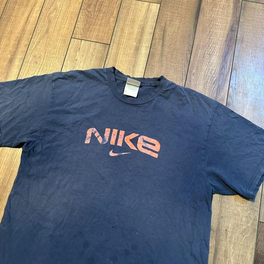 Y2K Nike Navy Blue T Shirt Men's Size XL Faded Spell Out 2000s